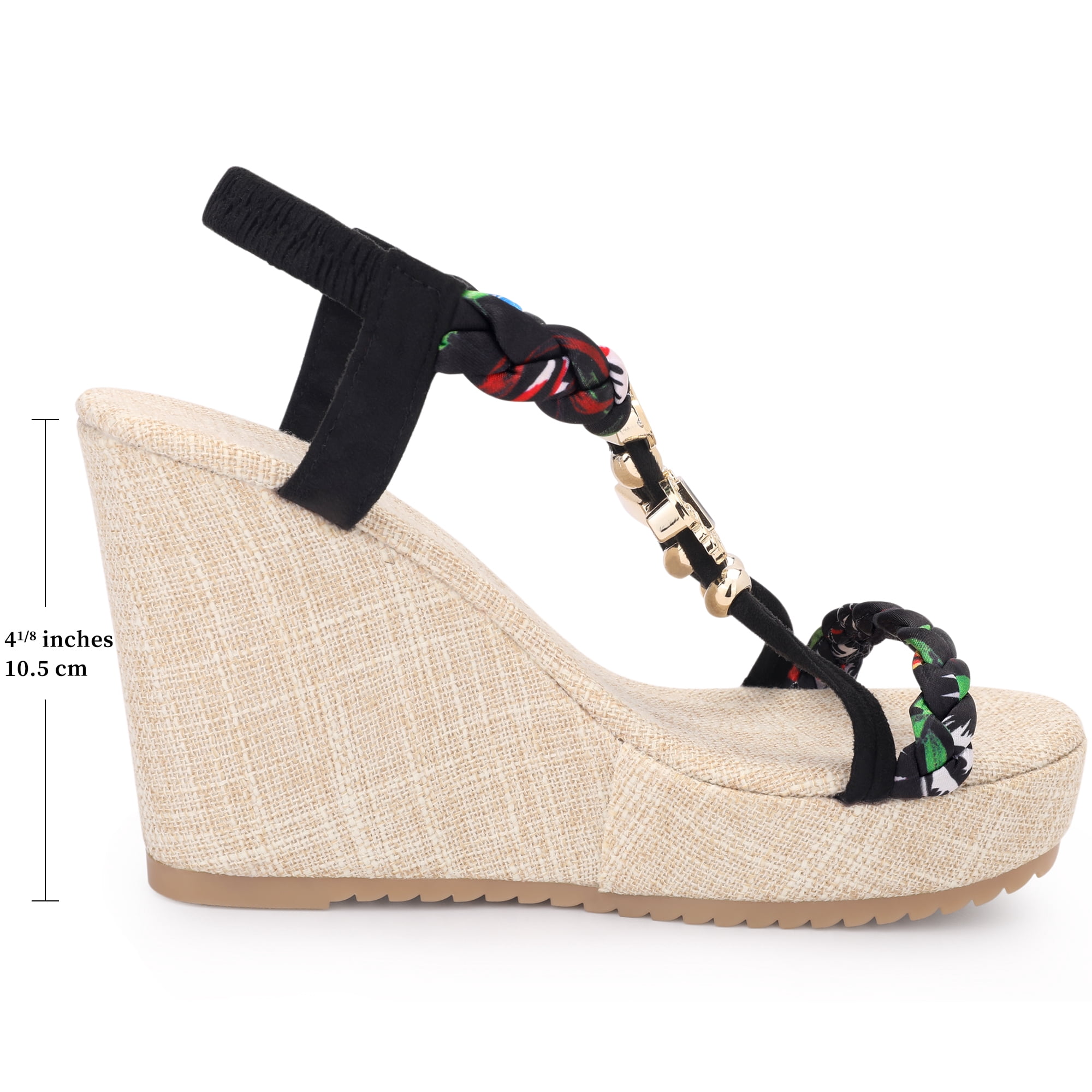 DARING DIVA Women's Stylish Bohemia Pull on Platform Wedge Heel Sandals Black 6.5