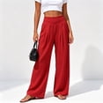 thumbnail image 4 of SBYOJLPB Women's Solid Color Pants Loose Comfortable High-waisted Casual Wide-leg Trousers, 4 of 5