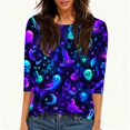 thumbnail image 4 of Shirts for Women Halloween Horror 3/4 Sleeve Tops Funny Halloween Ghost Pumpkin Printed T Shirts Spooky O Neck Pullover Three Quarter Length Blouse,S, 4 of 7