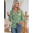 thumbnail image 4 of Women'S Dot Button Down Shirts Long Sleeve Smocked Cuffed Oversized Blouses Collared Work Tops Light Green M, 4 of 8