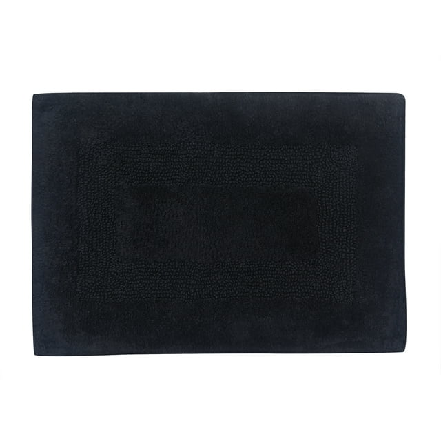Mainstays Racetrack black cotton bath rug measuring 17 by 24 inches with a textured border design.