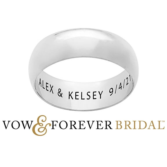 Vow & Forever Personalized Planet Bridal Platinum over Sterling Silver Inside Engraved Wedding Band (7mm) ,Women's