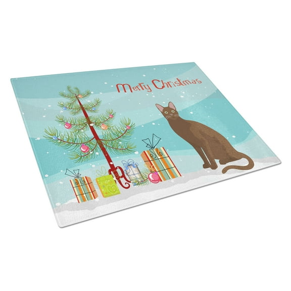 Carolines Treasures CK4770LCB Havana Brown Cat Merry Christmas Glass Cutting Board Large, 12H x 16W, multicolor