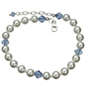 Sterling Silver Ankle Bracelet, Simulated Pearls Made with Swarovski Crystals 9" 1" Extender