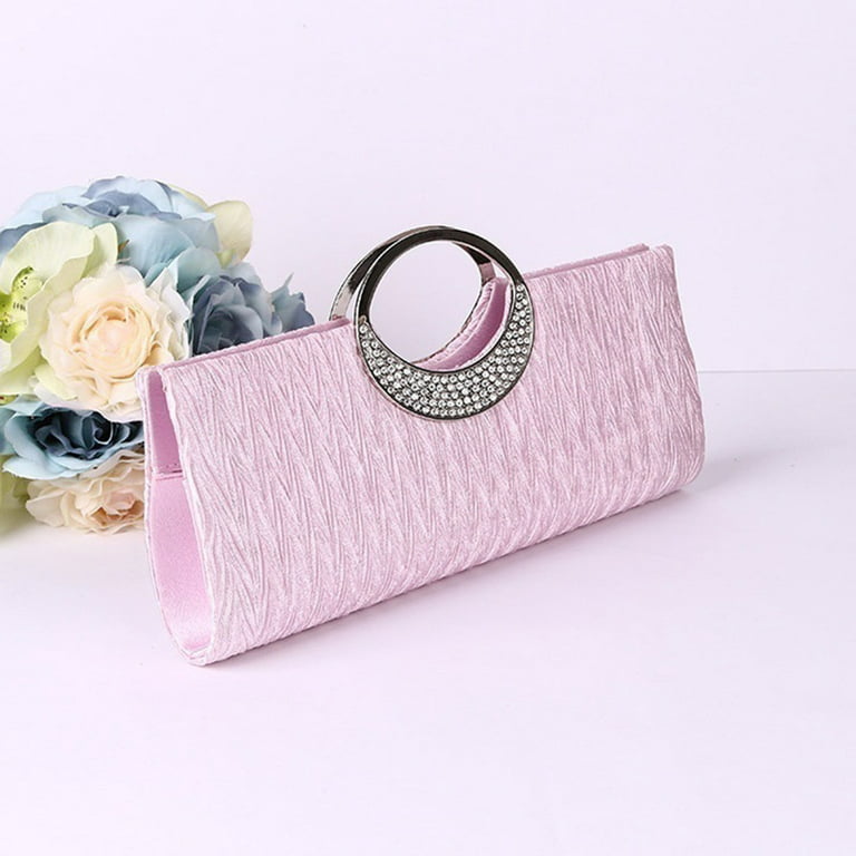 Porfeet Women Luxury Rhinestone Satin Pleated Evening Bag Party Clutch Purse Handbag,Pink, Women's, Size: 28