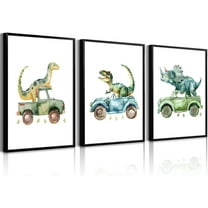 Nursery Wall Art Decor Dinosaur poster Prints Baby Boy Nursery Wall Decor Green Dino Pictures Toddler Kids Poster Cartoon Car Painting Boys Room Artwork for Bedroom Bathroom Inch Ready to Hang