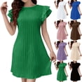 thumbnail image 2 of Efsteb Women's Round Neck Ruffle Sleeve Pleated Mini Dress Short Sleeve A-Line Dress for Summer Daily Work Office Casual (Khaki,XXL), 2 of 9