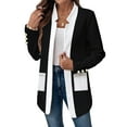 thumbnail image 3 of Long Sleeve - Collar Black and White Color Matching Jacket Outfit for Women Basic Fall Winter Black S, 3 of 9