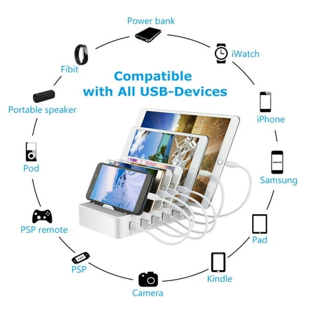 6-Port USB Charging Station, ALLCACA Desktop Fast Charger Dock For Cellphone Smartphone
