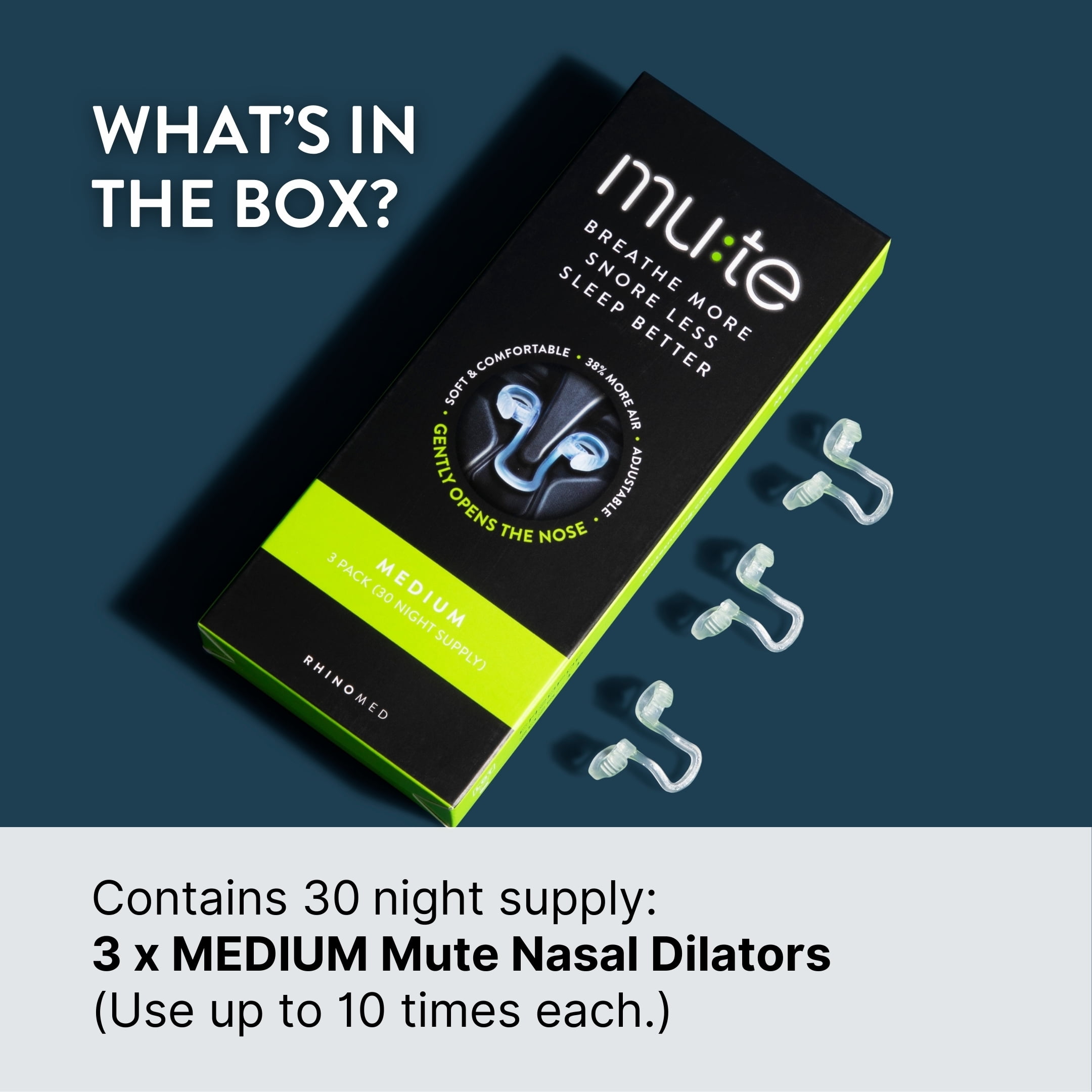 Mute Snoring Nasal Dilator | Medium 3 Pack | Snore Less & Sleep Better | Nasal Strip Alternative | Comfortable Breathing Aids for Better Sleep & Improved Airflow
