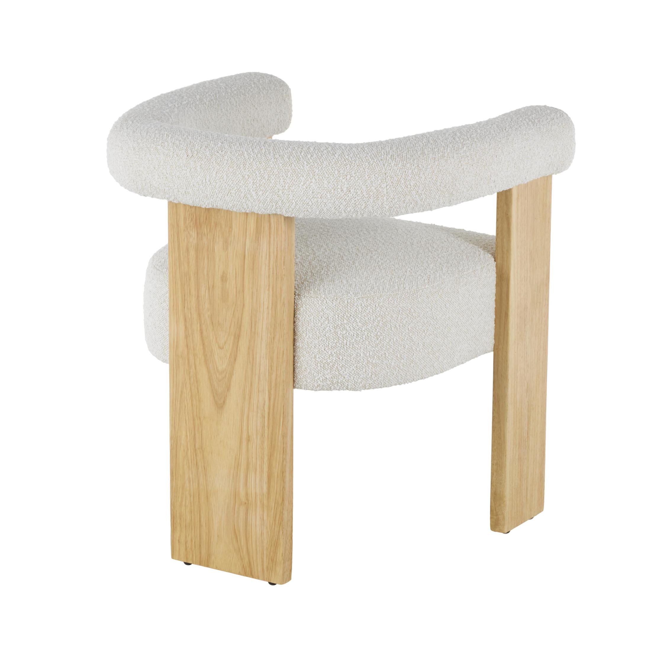 DecMode Polyester Curved Back Mid Century Modern Round Boucle Lounge Chair with Light Brown Wood Frame, Cream