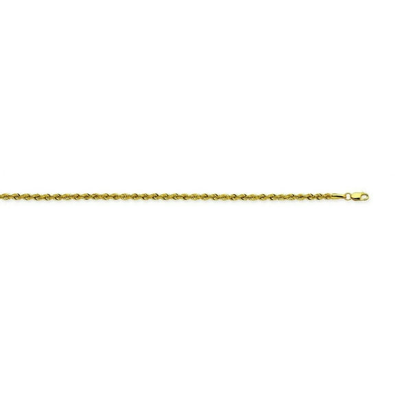 14k Yellow Gold Hollow Rope Chain Necklace 2mm Lobster Claw Closure - 3.3 Grams - 30 Inch