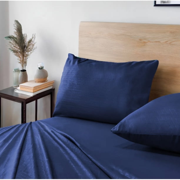Sábanas Matrimoniales 2500 Hilos Tacto Suave Egipcio Premium Diseño de la tela Modelo Azul Marino