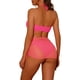 thumbnail image 3 of Conjuntos de bikini de anillo con halter para mujeres, traje de baño de 3 piezas con falda de malla con cordón, color rosa caliente mediano, 3 of 5