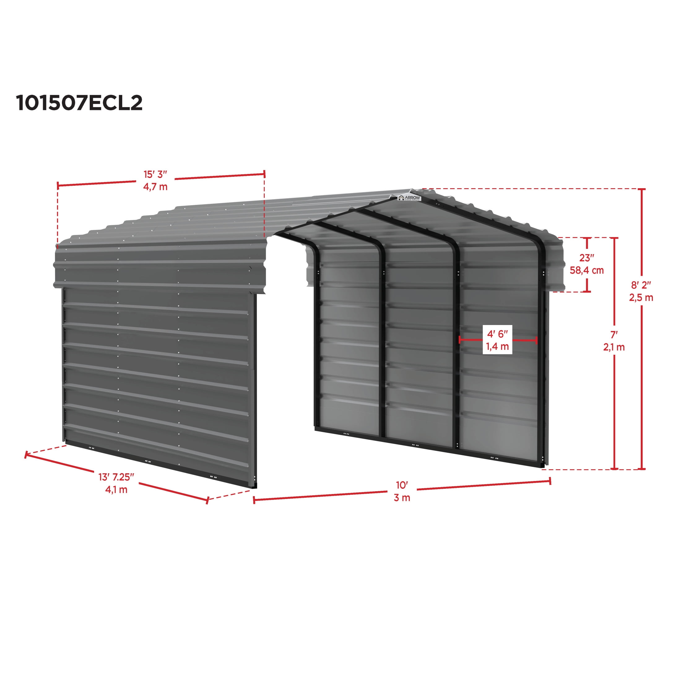 Arrow 10 x 15 x 7 ft Eggshell Steel Carport With 2 Side Wall Kit