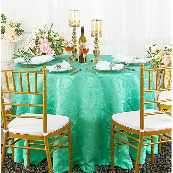 Wedding Linens Inc. 132" Round Damask Jacquard Polyester Tablecloth Table Cover Linens - Tiffany Blue / Aqua Blue