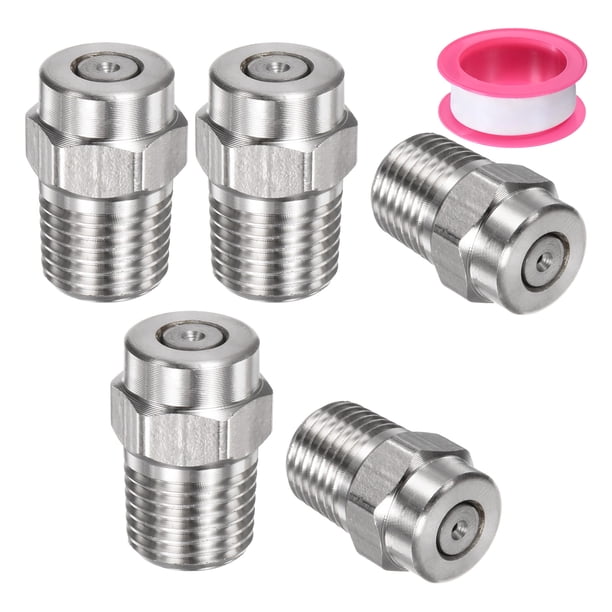 Boquillas de limpieza de superficie Uxcell 5 Pack - 0 Grado 1/4" NPT Macho para lavadoras a presión, acero inoxidable con cinta de sellado (orificio de 1.236 mm)
