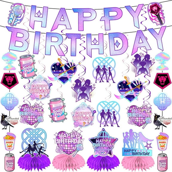 Hunterr of Demon Birthday Party Decorations Banner Set Include Magical Music Theme Happy Birthday Banner, Hanging Swirls, Honeycomb Centerpieces, Hanging Garland for Party Supplies Decor
