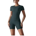 thumbnail image 2 of FNFYFH Womens 2 Piece Workout Sets Soft Stretch Scrunch Butt Shorts Crew Neck T-shirt Matching Yoga Clothing Set Slim Fitted Gym Outfits, 2 of 8