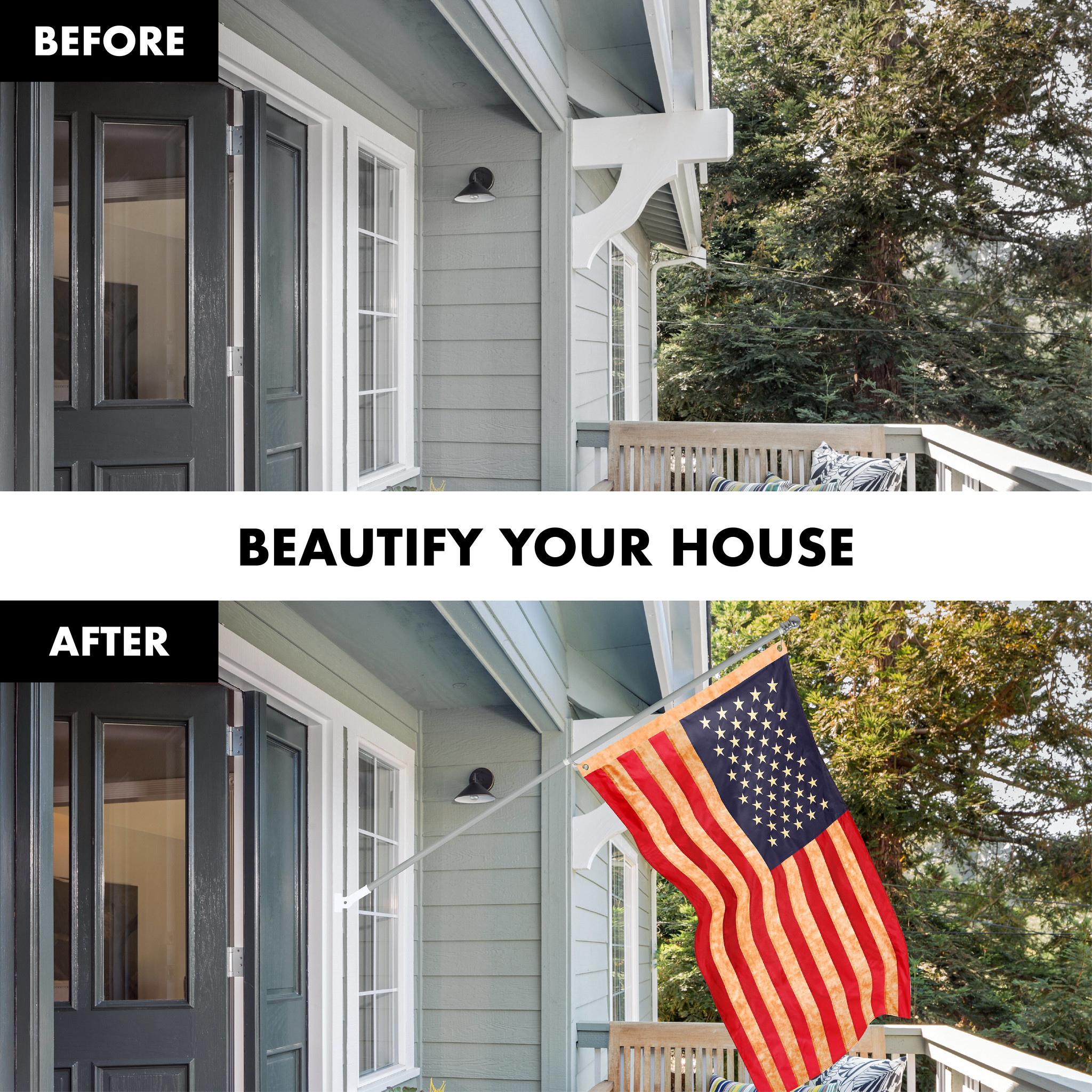 G128 Combo Pack: 5 Ft Tangle Free Aluminum Spinning Flagpole (Silver) & USA Tea-Stained Flag 2.5x4 Ft, ToughWeave Pro Series Embroidered 420D Polyester | Pole with Flag Included