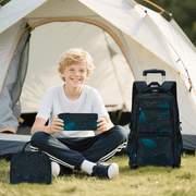 IvyH Rolling Backpack 3PCS Wheeled Backpack Lightweight Waterproof Bag Set with Lunch Bag Pen Case,Dark Blue Starry Sky