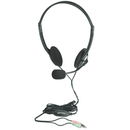 Manhattan 3.5mm Stereo Headset with Mic - with Microphone, Volume Control, 3.5 mm Stereo Plugs, 6.5ft Cable - for Desktop, Laptop, Computers - 3 Year Warranty - 164429