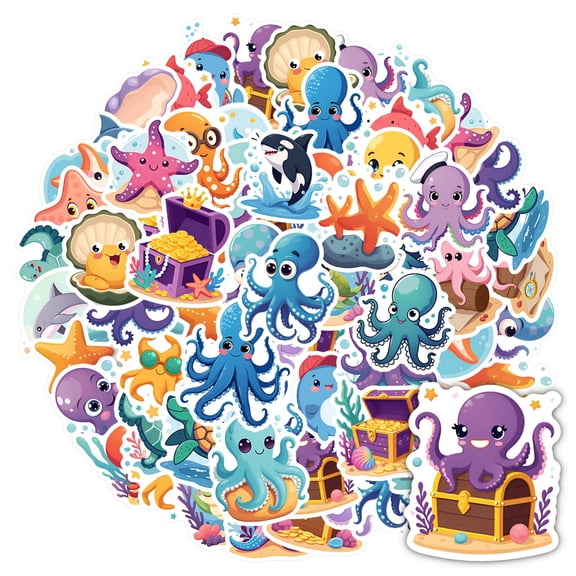 35pcs-50pcs Cute Sea Life Stickers Marine Animal Decals Ocean Creature PVC Stickers for Luggage Phone Laptop