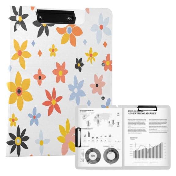 FORMRS A4 Clipboard Folder with Pen Holder Horizontal Foldable School Office Binder, Colorful Retro Floral