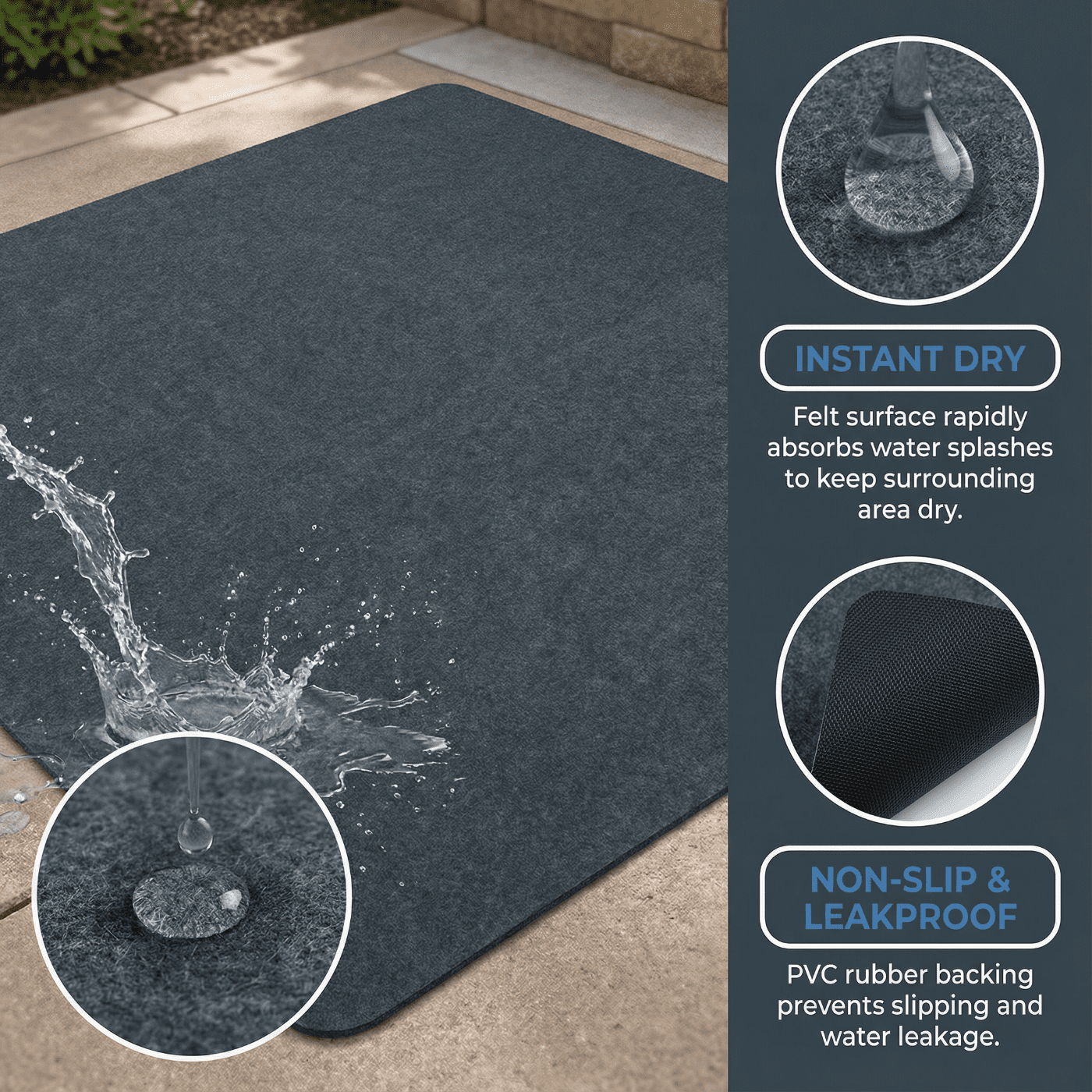 Bibana 80x80 Inch Hot Tub Mat for Inflatable Spas, Trim-to-Size Protector Pad with Slip-Proof Backing, Washable for Indoor Outdoor Use