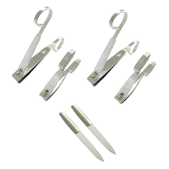 EZ Grip Nail Clippers - Stainless Steel Fingernail Clippers for Men & Women - E Z Grip Scissor Like Nail Clippers Set of 4 Nail Scissors (Small and Large)   2 Nail Files PLUS Eyeglass Pouch