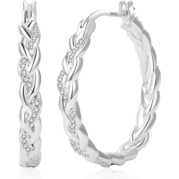 Silver Twisted Hoops Earring for Women Hypoallergenic Sterling Silver Post Hoop Earrings with AAA  Cubic Zirconia 14K Gold Plated Hoop Earrings for Women 30/40/50MM[l353]