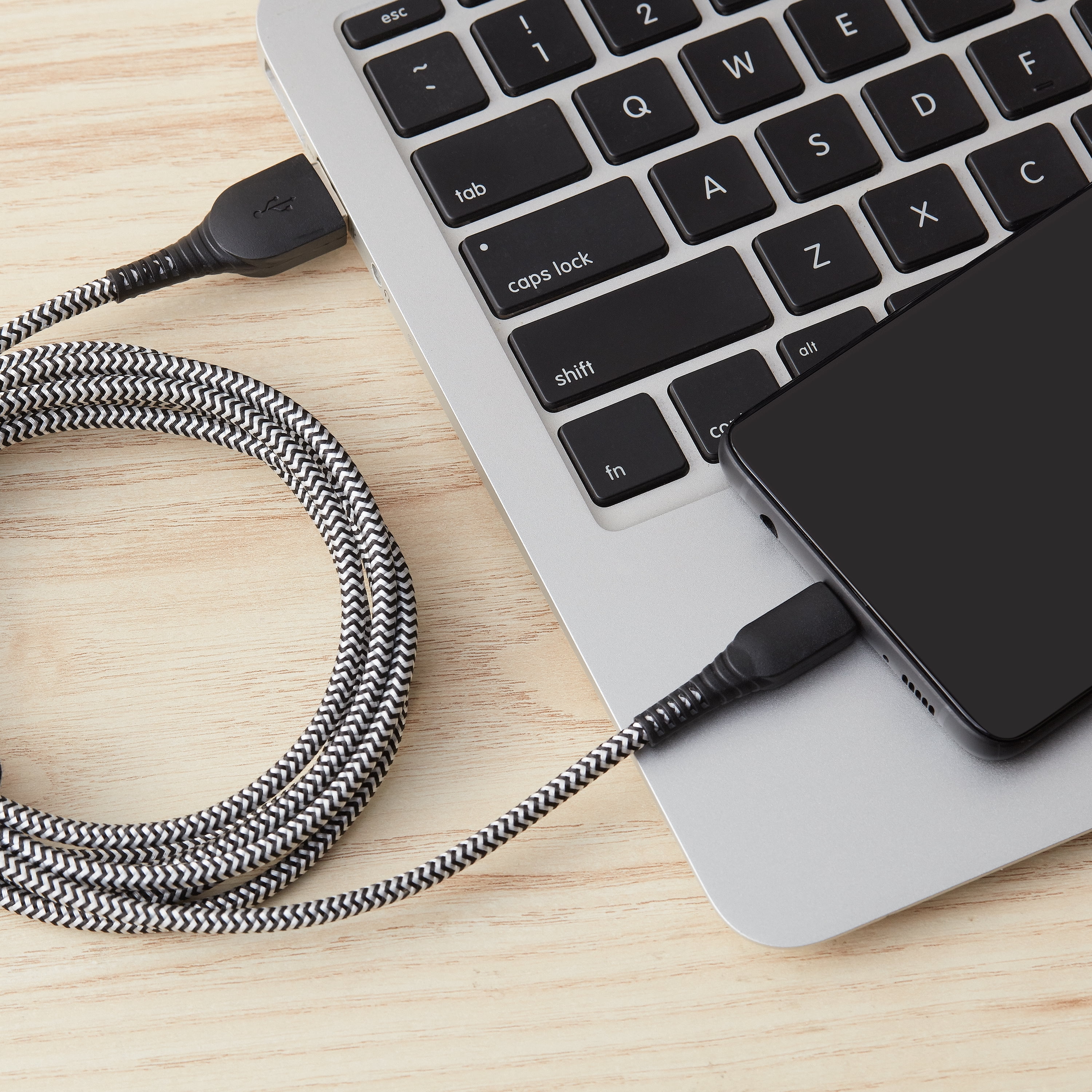 onn. 6' Braided Micro-USB to USB Cable, Black