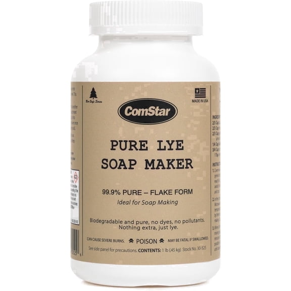 ComStar Pure Lye Flakes 1 lb for Soap Making, 99% Sodium Hydroxide