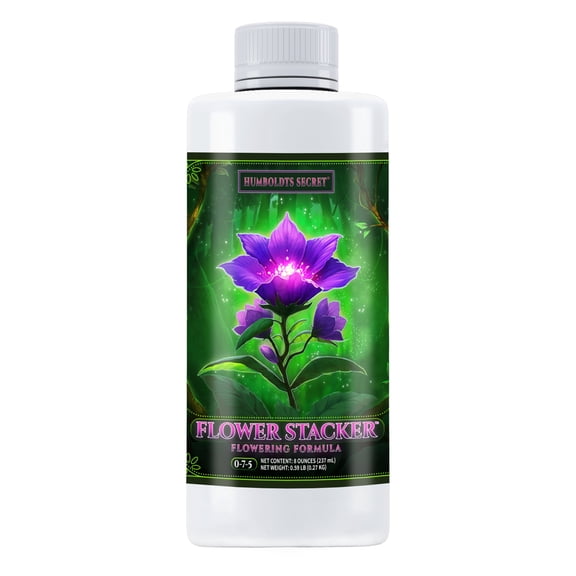 Humboldts Secret Flower Stacker | 0-7-5 Bloom Booster with Vitamin B1 | High Phosphorus Potassium Flowering Nutrients | Potting Soil Hydroponics Coco | Indoor & Outdoor Plants | 8 Ounce