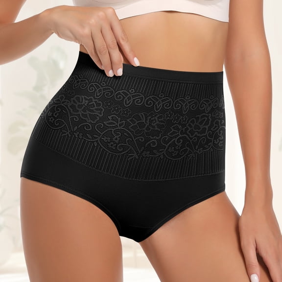 Women's High Waisted Shapewear Panties Tummy Control Breathable Liner with Lifting Seamless Daily Full Coverage Shaping Underwear Black,XS
