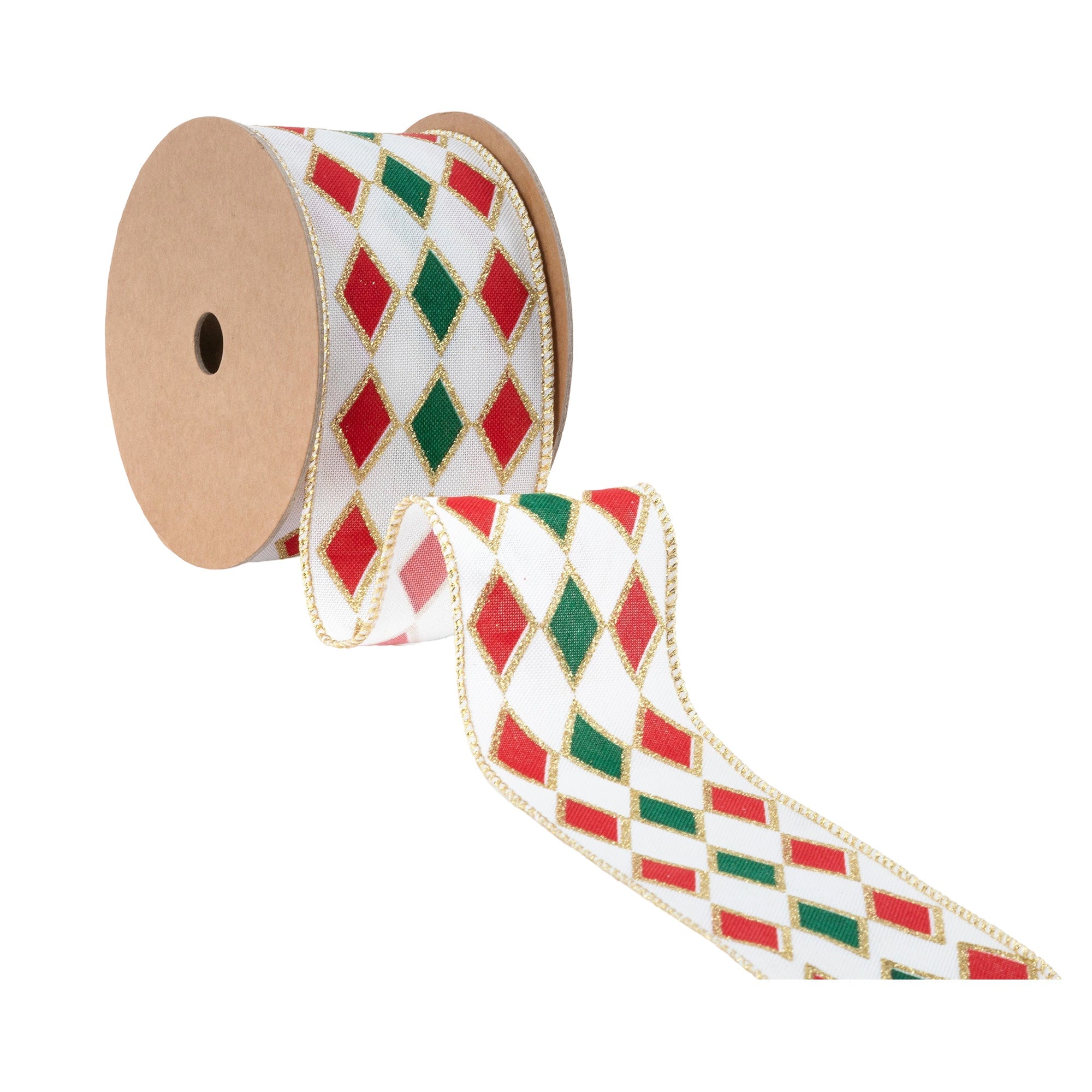 LaRibbons 2 1/2" Wired Ribbon, Red and Green Diamond Glitter, 10 Yard Spool