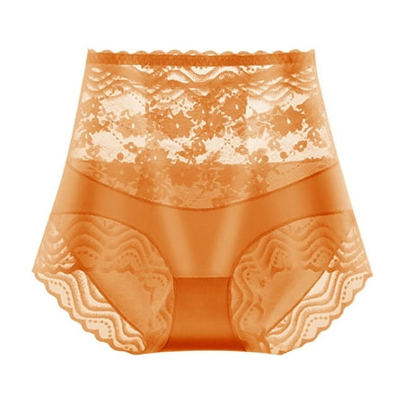 Deal of the Day: Womens Panties  Ropa Interior de Mujer  Women s Solid Color Lace Flower High Waist High Elasticity Large Size The Abdomen Lift Buttocks Briefs SOPATENOR Orange XL