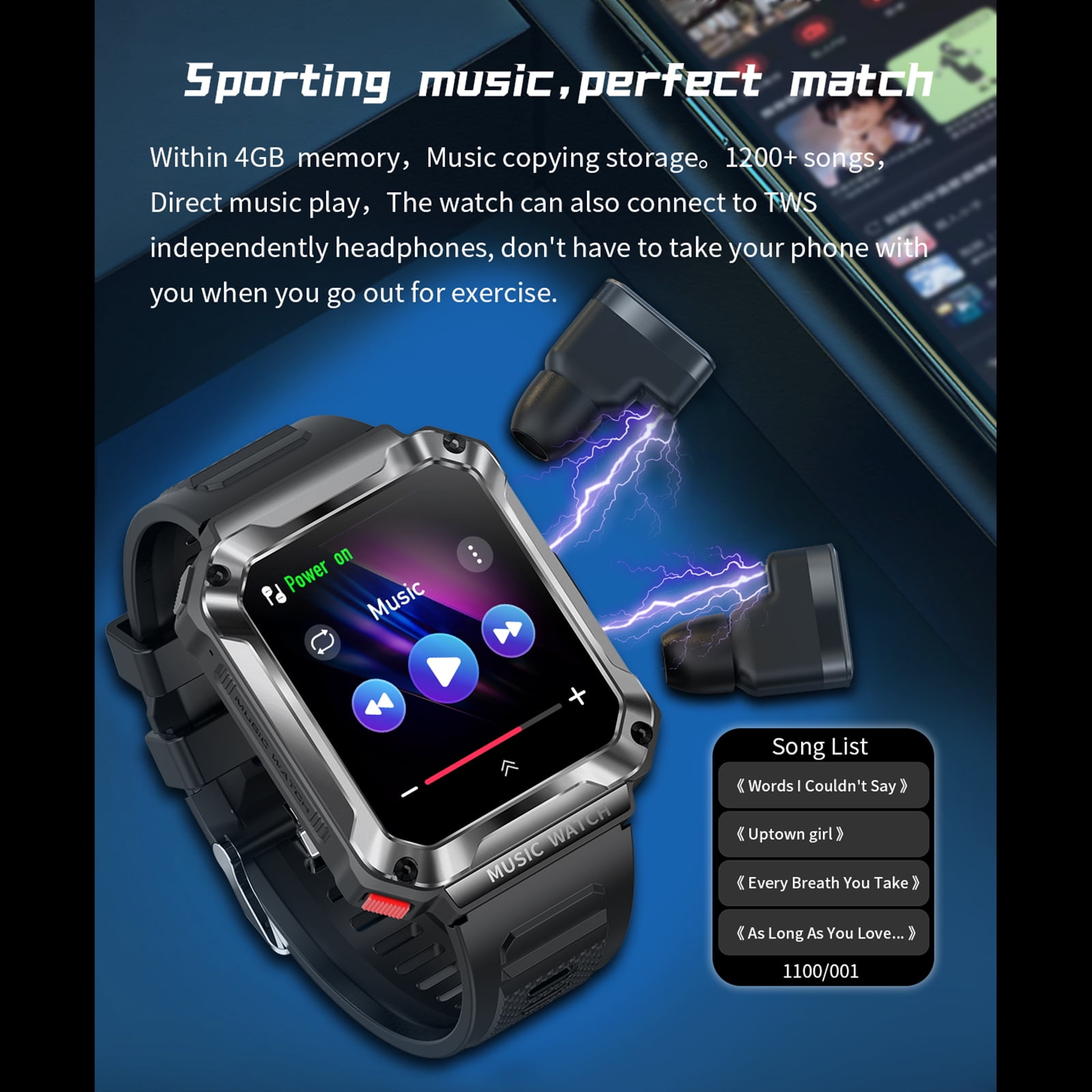 MIXFEER T93 Smart Watch with Wirelessly Earbuds in Activity