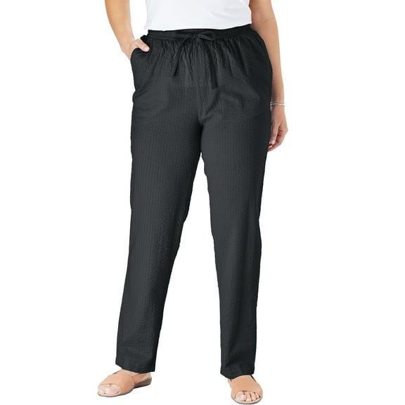 Woman Within Plus Size Tall Seersucker Pull-On Elastic-Waist Pants