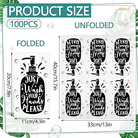 100 Pcs Disposable Hand Towels for Bathroom Paper Towels for Guests 3 Ply Wash Your Hands Bathroom Etiquette Guest Napkins for Powder Room Wedding Birthday Holiday Anniversary, Black White