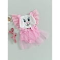 thumbnail image 3 of Arvbitana Baby Girls Cute Fly Sleeve Romper Dress Square Neck Cartoon Bunny Pattern Tulle Patchwork Bodysuit 6M 12M 18M 24M Infant Toddler Casual Easter Clothes, 3 of 8