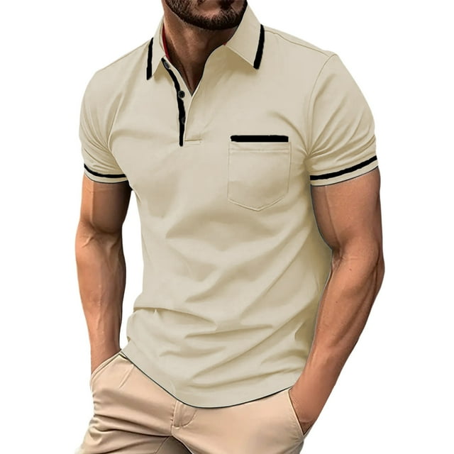 SHIXIAOO T-Shirt à Col à Revers pour Homme de Printemps, Chemise de Base, Chemise à Manches Courtes, Haut Patchwork, Haut d'Entraînement pour Hommes, Chemises à Col Long pour Hommes