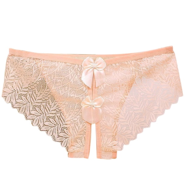Pantalones cortos sexy de encaje con abertura en la entrepierna para mujer: diseño con lazo Pure Desire, bordado floral, ropa para el día a día/informal/para salir, tallas M-XL.