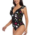 thumbnail image 3 of Yiaed Colorful Geometry Print Women's Ruffled One Piece Swimsuit V Neck Swimwear Slimming Monokini for Woman-Medium, 3 of 8