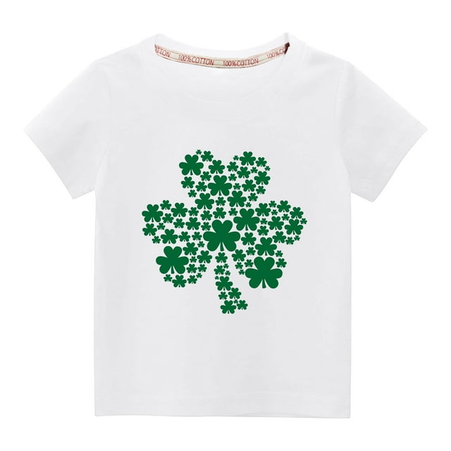 Baby Delas! 3-10 Ans Garçon Fille T-Shirts de la Saint-Patrick, T-Shirts Graphiques Verts pour Enfants, Trèfle Décontracté Manches Courtes Col Rond Irlandais, T-Shirt Saint-Patrick pour Filles Garçons Hauts Chanceux