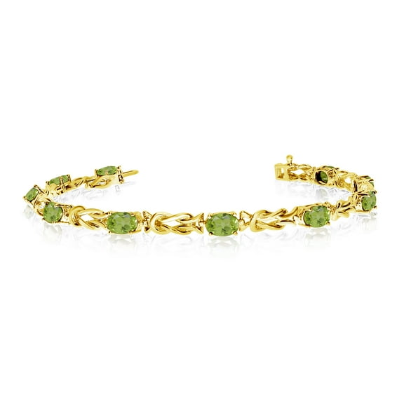 10K Yellow Gold Oval Peridot Reef Knot Bracelet