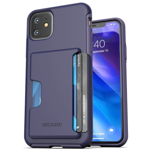 Encased Apple iPhone 11 Wallet Case (2019) Ultra Durable Cover with Card Holder Slot (4 Credit Cards Capacity) Purple