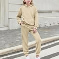 thumbnail image 3 of Girls 2 Piece Outfits Hoodie Sweatsuit Sets Oversized Sweatshirt and Baggy Fall Fashion Sweatpants with Pockets New Two Piece Sets for Girls Going out Khaki 8-9 Years, 3 of 5