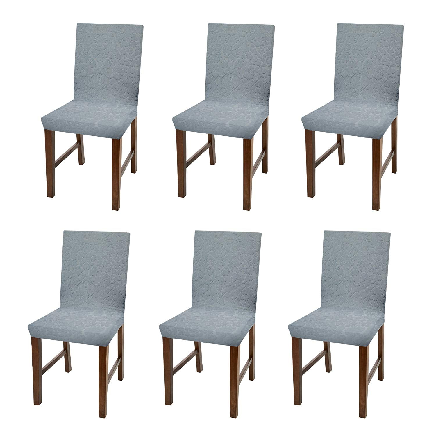 Linen Store Luxurious Damask Dining Chair Cover, Form Fitting Soft Parson Chair Slipcover, Grey