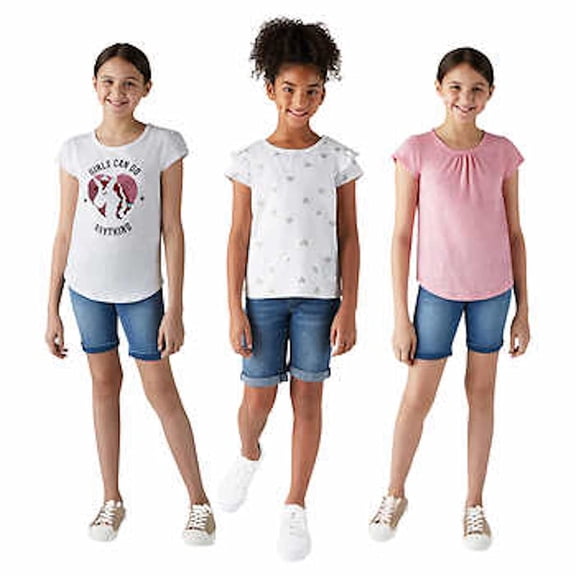 Vigoss Little Girl's 3 Pack Short Sleeve Scoop Neck T-Shirts (Dark Blue Grey, X-Small(4))